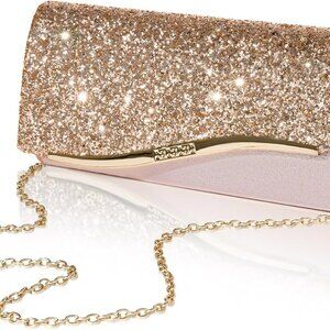 Glitter Evening Clutch Purse for Women with 2 Chain Straps, Fashion Youth Girls